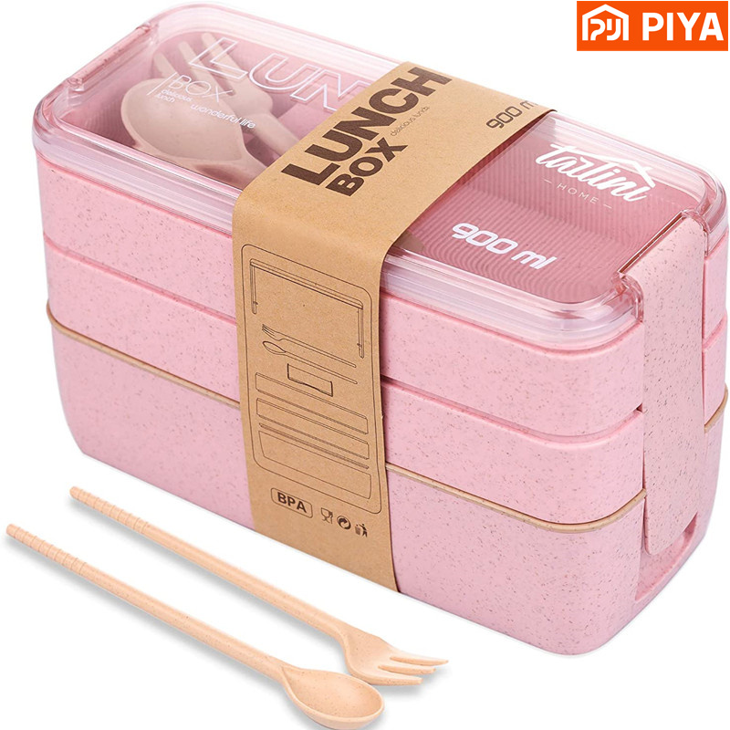 Meal Prep Bowl - 3-In-1 bölmesi buğday samanı Bento kutusu